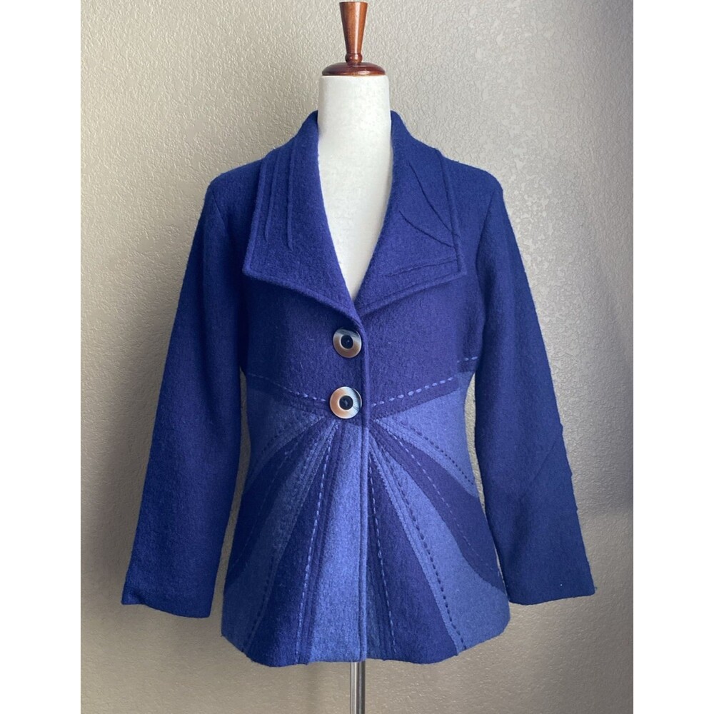 Carson Blue 100% Wool Jacket Women's Small Snap Front Lined Made in China